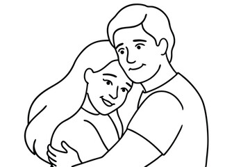 Couple Hugging Line Art Sweet Embrace