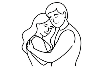 Couple Hugging Line Art Sweethearts Hug Design