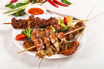 Asian grilled skewer assortment satay