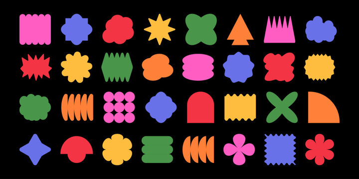 Set y2k geometric shape. Brutalism shapes, minimalist geometric elements, abstract forms.