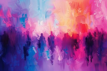 A vibrant sci-fi scene, pedestrians in a digital city, and a best-selling abstract painting with a wallpaper feel serve as a dynamic and engaging backdrop

