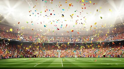 Victory celebration In the middle of a football field where there are many people watching the game. The stadium is full of fans. and the atmosphere was lively and bustling.