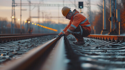 A Railway Workers Maintaining and constructing railway tracks and infrastructure, often in hazardous environments where hard hats are essential