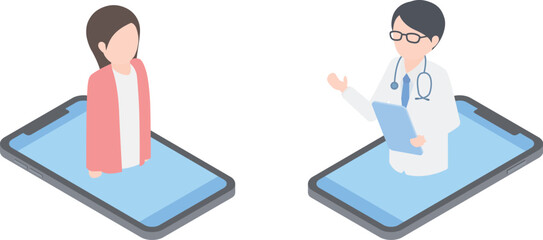 オンラインで診療をしている医師と女性患者のイメージ