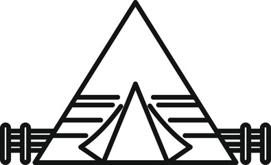 Line drawing of a camping tent behind a wooden fence, suggesting a secure and enjoyable outdoor experience