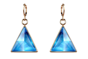 Sapphire Serenity: Ethereal Blue Earrings With Triangle Drops on White or PNG Transparent Background.