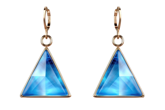Sapphire Serenity: Ethereal Blue Earrings With Triangle Drops on White or PNG Transparent Background.