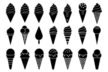 A set of modern ice-creams silhouettes black vector art illustration