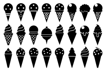 A set of modern ice-creams silhouettes black vector art illustration