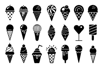 A set of modern ice-creams silhouettes black vector art illustration