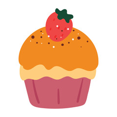 hand drawing cartoon cute cupcake sticker. cute food drawing and sticker, doodle