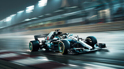 Racing F1 cars at high speed in the lane of the velodrome