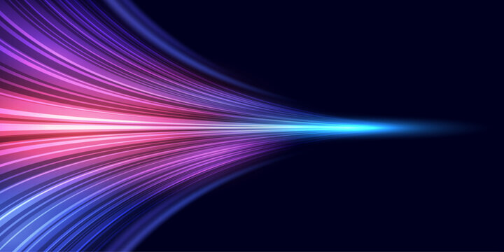 Abstract high-speed movement background. Dynamic motion light trails with motion blur effect on dark background. Futuristic, technology pattern for banner or poster design.