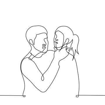 recommend clip art: aggressive irritated man grabbed woman's neck with his hand - one line art vector. concept desire to strangle, aggression, strangulation, killer, state of passion, hatred of women