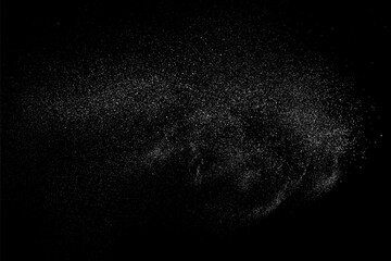 Distressed white grainy texture. Dust overlay textured. Grain noise particles. Snow effects pack. Rusted black background. Vector illustration, EPS 10.	
