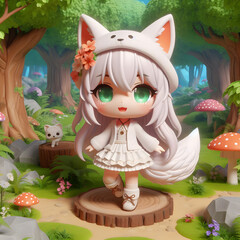 Cat playing in a garden with Christmas decorations and a Santa Claus doll, creating a fun holiday scene