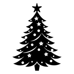 Black silhouette a Christmas tree white background 