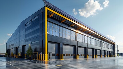 Modern Industrial Building with Solar Panels - Generative AI