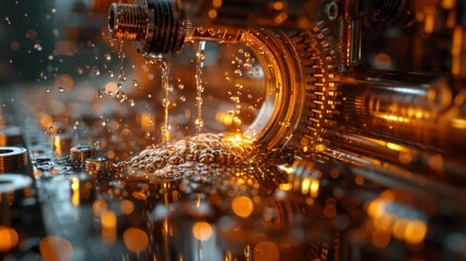 Close-up of Oil Lubricated Machinery in Motion - Generative AI