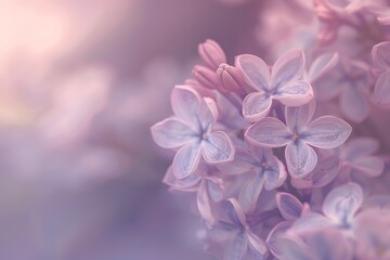 Close-up of lilac flowers in full bloom, macro photography, soft focus, purple and pink hues, natural background, high resolution, Canon EOS camera with macro lens. , grainy texture, vintage style, dr
