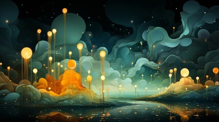 A majestic blue and gold wave crashing against a black background, evoking a sense of power and elegance.