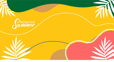 Summer background with tropical leaves. Vector illustration in trendy flat style.