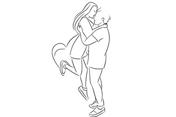 Happy Couple Line Art Loving Moment Design