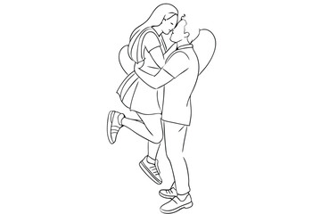 Happy Couple Line Art Romantic Joy Drawing