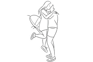 Happy Couple Line Art Smiling Pair Drawing