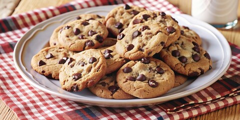 Chocolate chip cookies on white plate