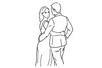 Couple Love Line Art Elegant Lovers Sketch