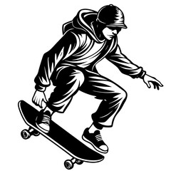 Obraz premium Skateboarder Vector Illustration: Cartoon, Clipart, Line Art Design for Printable Graphics 