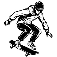 Obraz premium Skateboarder Vector Illustration: Cartoon, Clipart, Line Art Design for Printable Graphics 