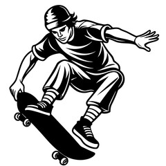 Skateboarder Vector Illustration: Cartoon, Clipart, Line Art Design for Printable Graphics
