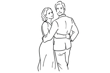 Couple Love Line Art Romantic Embrace Illustration