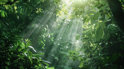 Obraz premium A dense, thriving forest with sunlight filtering through the canopy, symbolizing forest conservation and the beauty of untouched naturehighly details , 8K