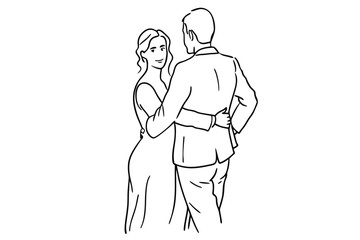 Couple Love Line Art Simple Lovers Illustration