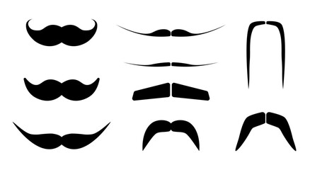 Moustaches set on white. Black moustache icons. A collection of moustache styles.