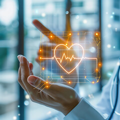 Close up doctor hand holding heart for medical innovation concept.