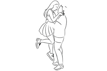 Happy Couple Line Art Blissful Moment Illustration
