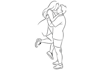 Happy Couple Line Art Heartfelt Affection Drawing