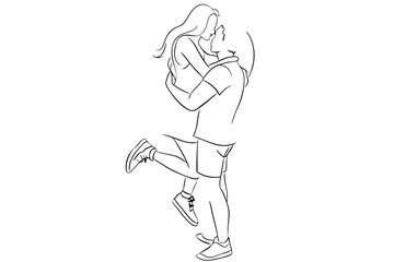 Happy Couple Line Art Joyful Affection Drawing
