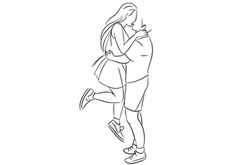 Happy Couple Line Art Joyful Love Sketch