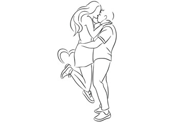Happy Couple Line Art Joyful Moment Illustration