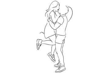 Happy Couple Line Art Loving Embrace Drawin