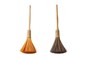 Dancing Brooms: A Tale of Contrast on White or PNG Transparent Background.