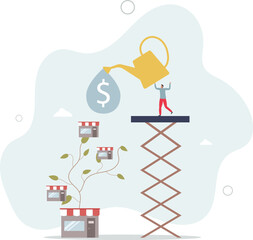 Growing business or expand shop, entrepreneur to start business building company,flat design.illustration with people.