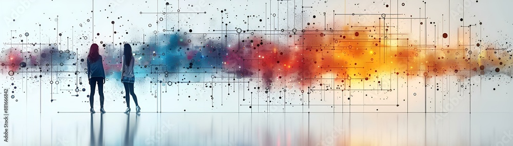 Poster colorful lines and dots create a vibrant abstract background.