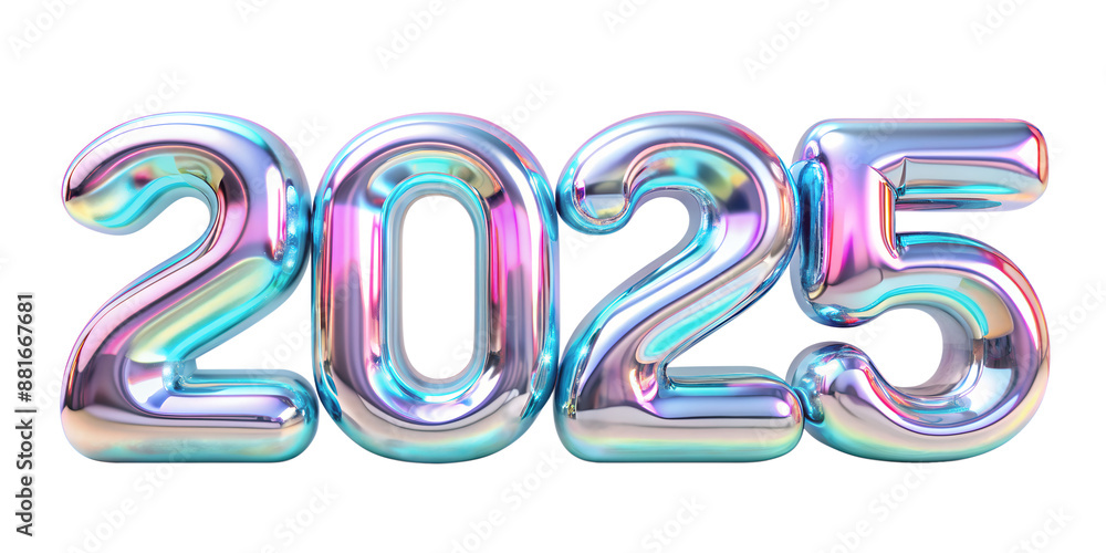 Wall mural 3d iridescent 2025 numbers with a colorful finish