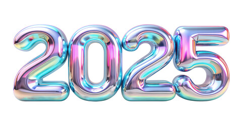 3D iridescent 2025 numbers with a colorful finish